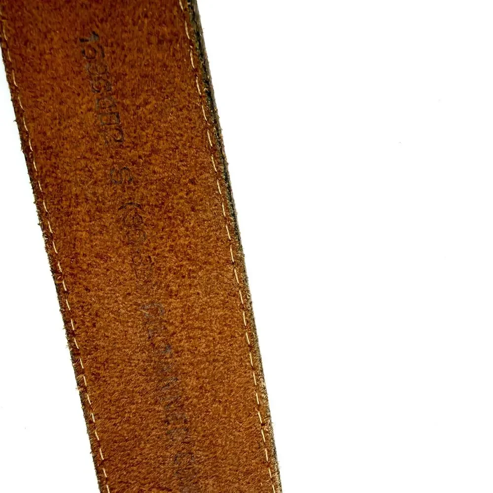 Vintage 90s Distressed Brown Leather Belt With Brass Faucet Buckle